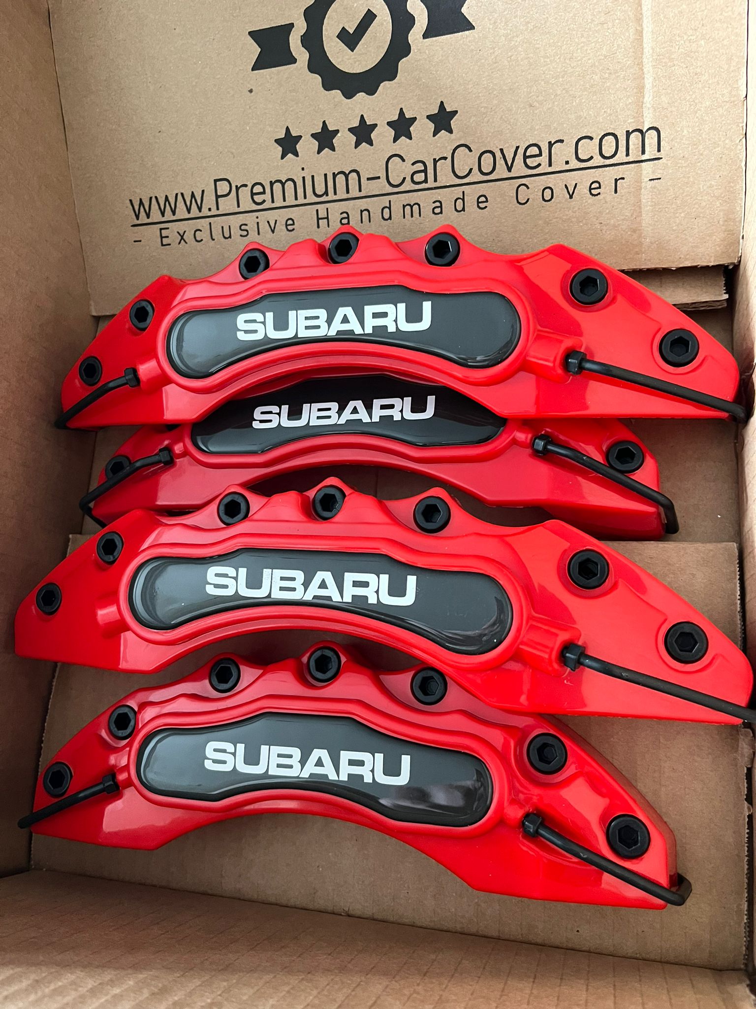 Cubierta de pinza de freno Subaru de 4 piezas, disco estilo freno 3D rojo ✔️Cubierta de pinza de freno Subaru✔️Cubierta de pinza universal Subaru✔️