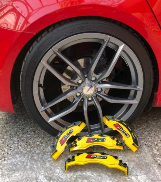 4 piezas Audi Sline Caliper Cover Disco estilo freno rojo 3D ✔️Cubierta de pinza de freno Sline ✔️Cubierta de pinza universal S-line ✔️