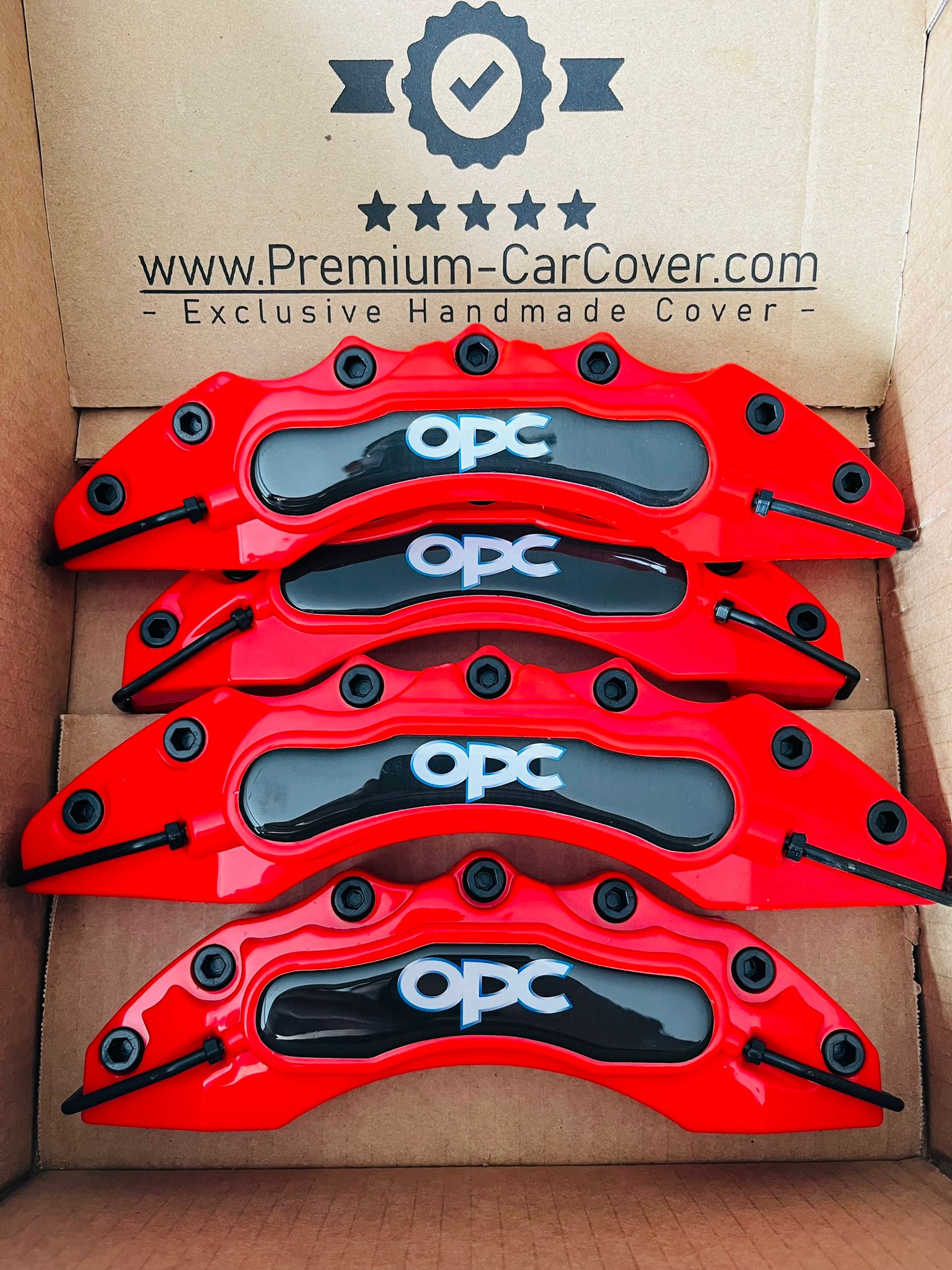 Cubierta de pinza OPC de 4 piezas Disco estilo freno 3D rojo ✔️Cubierta de pinza de freno OPC✔️Cubierta de pinza universal OPC✔️