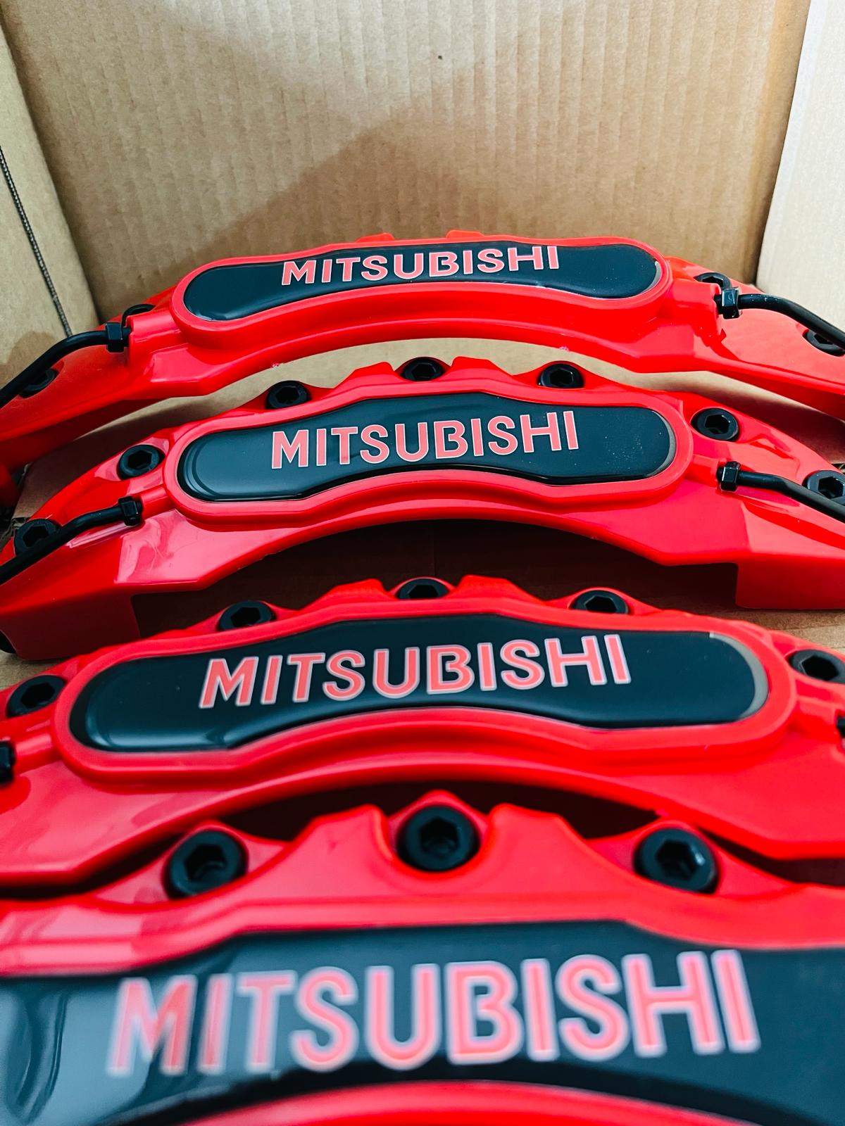 4 piezas de cubierta de pinza de freno MitsuBishi disco estilo freno 3D rojo ✔️Cubierta de pinza de freno MitsuBishi✔️Cubierta de pinza universal MitsuBishi✔️