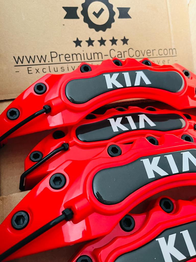 Cubierta de pinza de freno Kia de 4 piezas Disco estilo freno 3D rojo ✔️Cubierta de pinza de freno Kia✔️Cubierta de pinza de freno universal Kia✔️