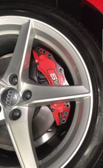 4 piezas Audi Sline Caliper Cover Disco estilo freno rojo 3D ✔️Cubierta de pinza de freno Sline ✔️Cubierta de pinza universal S-line ✔️