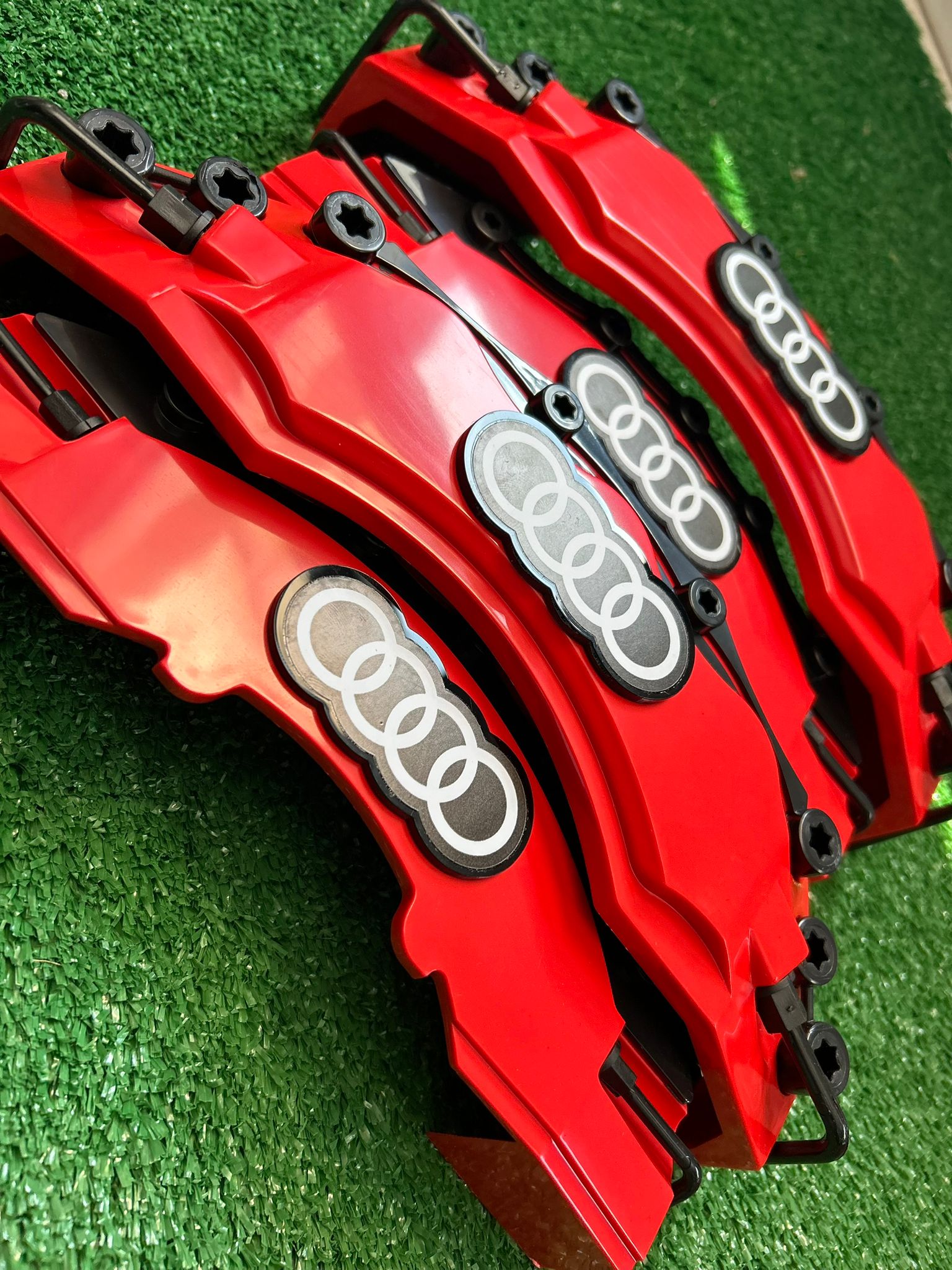 4 piezas Audi Sline Caliper Cover Disco estilo freno rojo 3D ✔️Cubierta de pinza de freno Sline ✔️Cubierta de pinza universal S-line ✔️