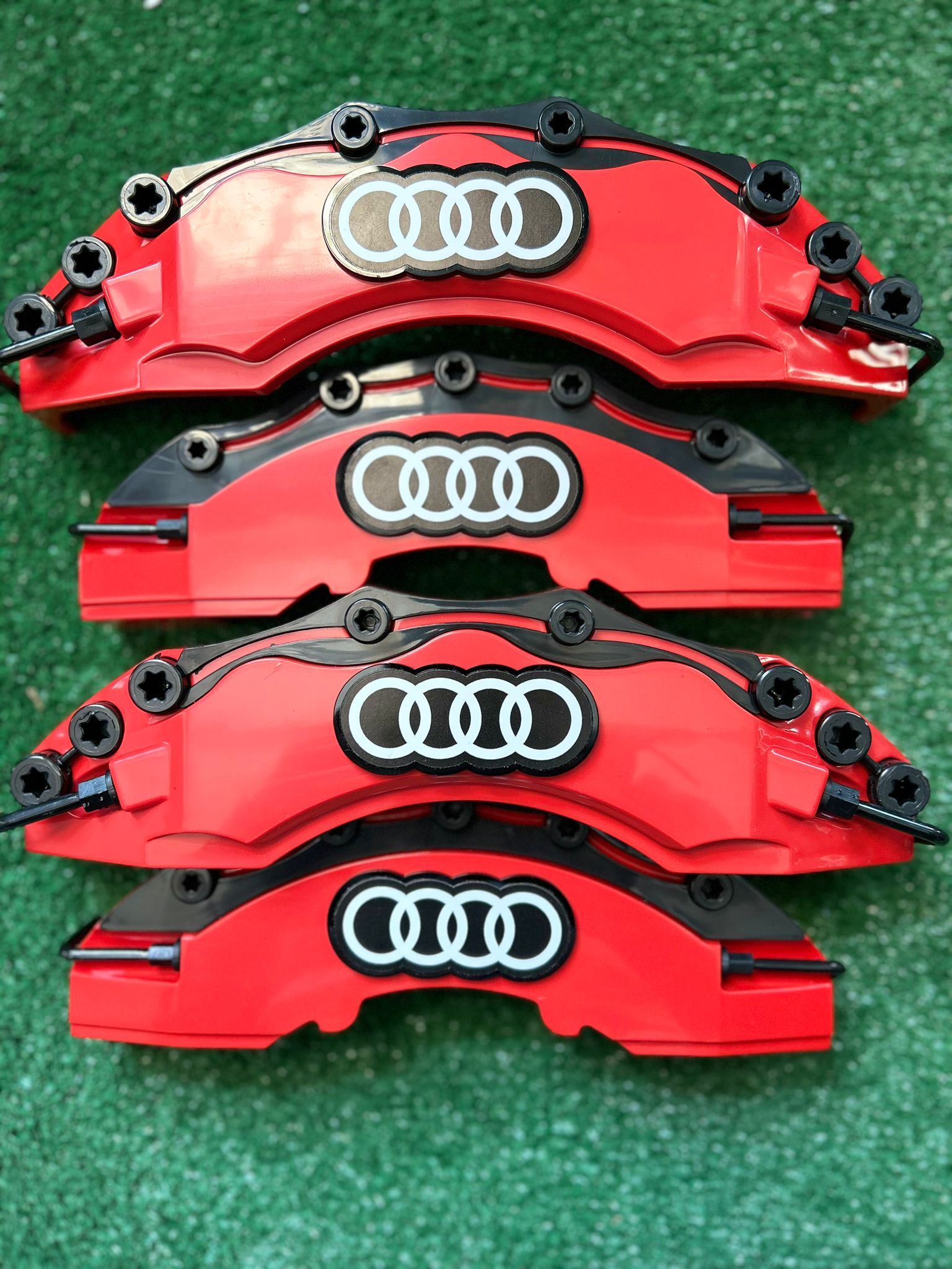 4 piezas Audi Sline Caliper Cover Disco estilo freno rojo 3D ✔️Cubierta de pinza de freno Sline ✔️Cubierta de pinza universal S-line ✔️