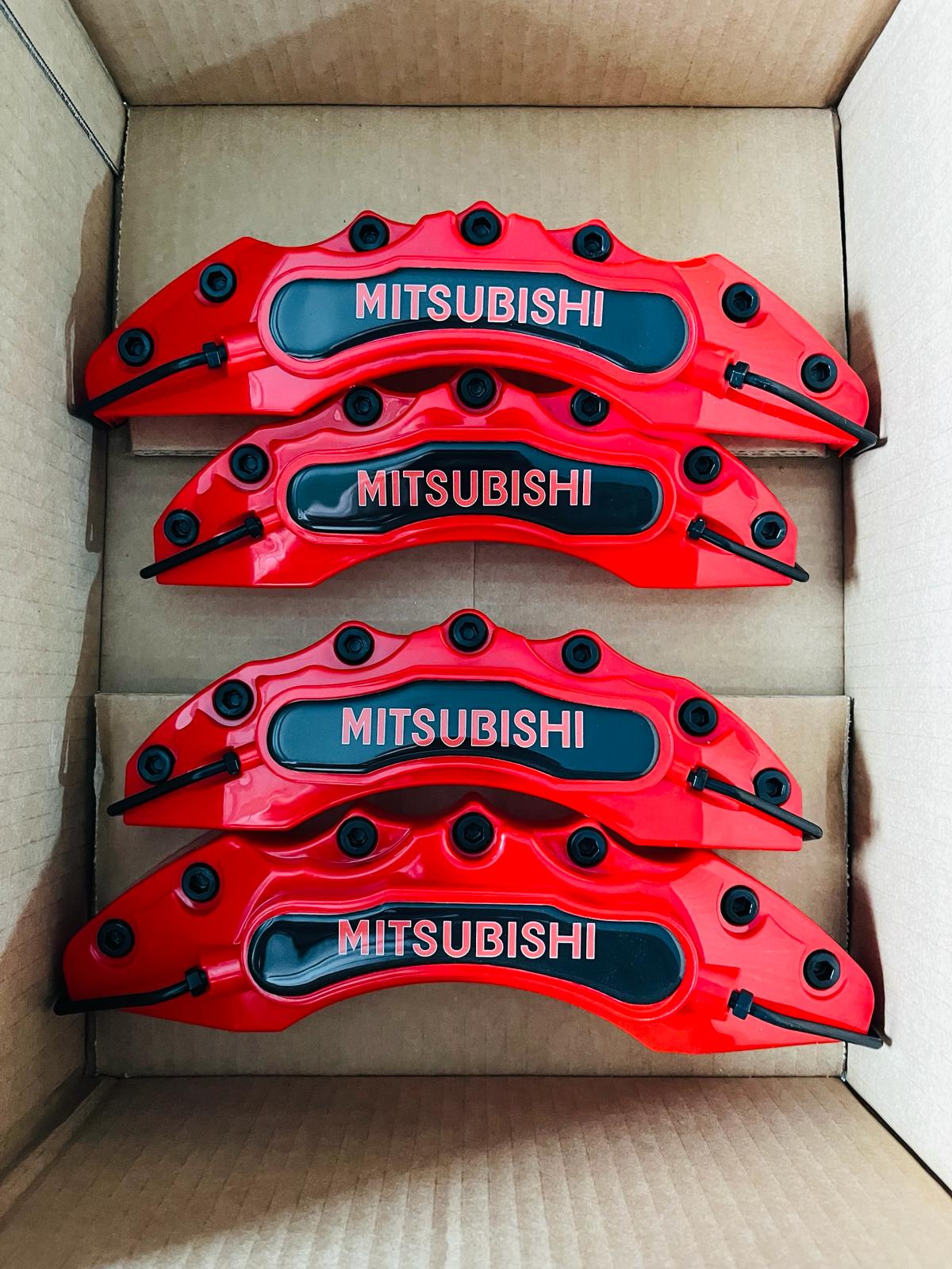 4 piezas de cubierta de pinza de freno MitsuBishi disco estilo freno 3D rojo ✔️Cubierta de pinza de freno MitsuBishi✔️Cubierta de pinza universal MitsuBishi✔️