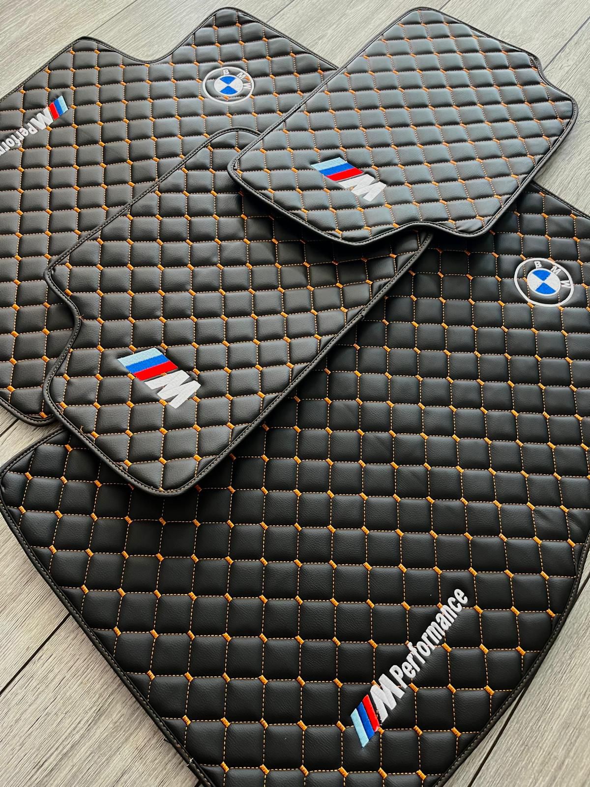 BMW M3 M4 M5 Todos los modelos Alfombrillas impermeables personalizadas para automóvil BMW ✅ Cuero ✅ Revestimiento de alfombra delantera y trasera ✅ Juego de alfombrillas para automóvil M5