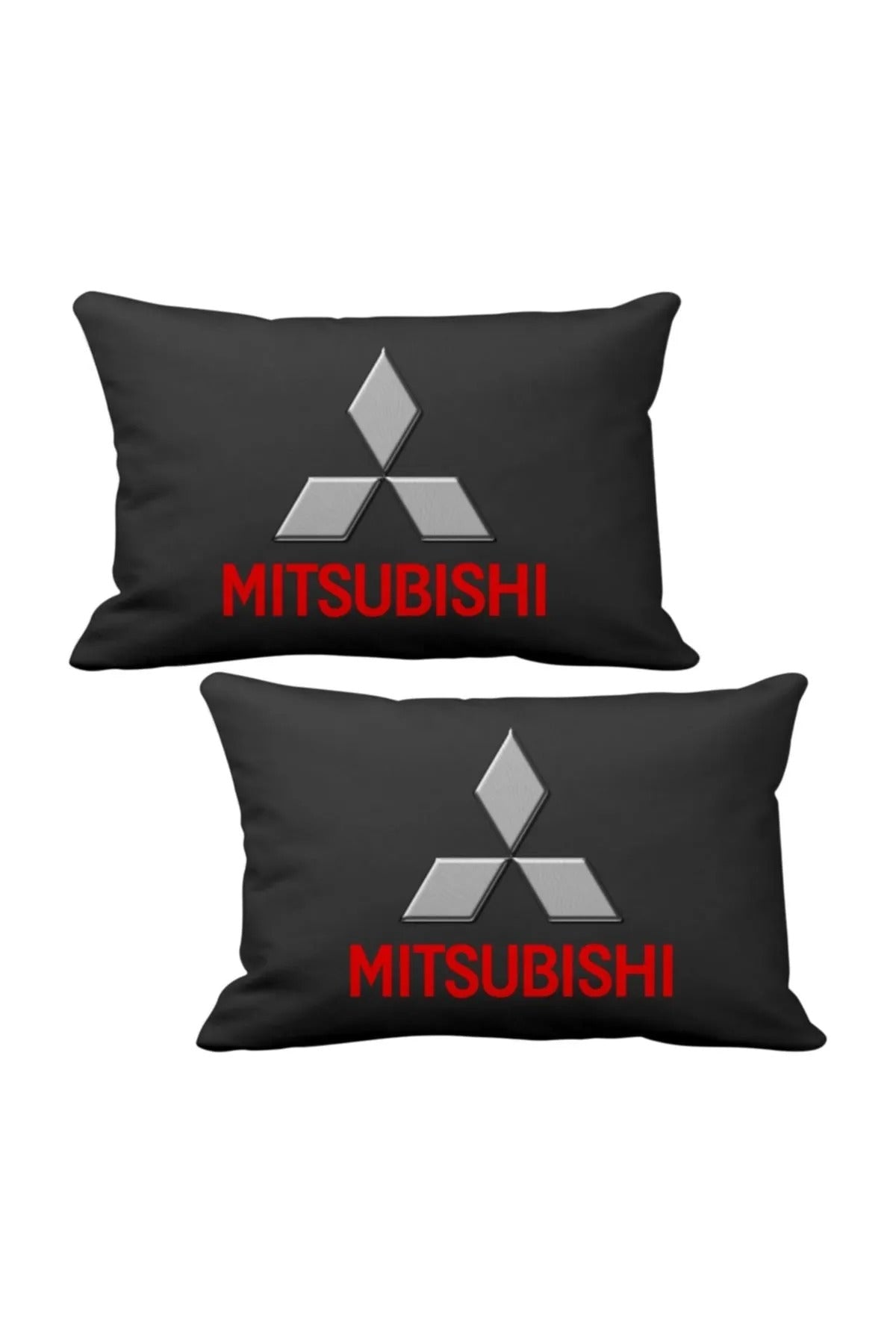 Mitsubishi - 2 almohadas de lujo para el cuello del coche, color negro ✔️ y llavero con logotipo de madera ✔️ Almohada para el coche Mitsubishi ✔️ Almohada Mitsubishi ✔️