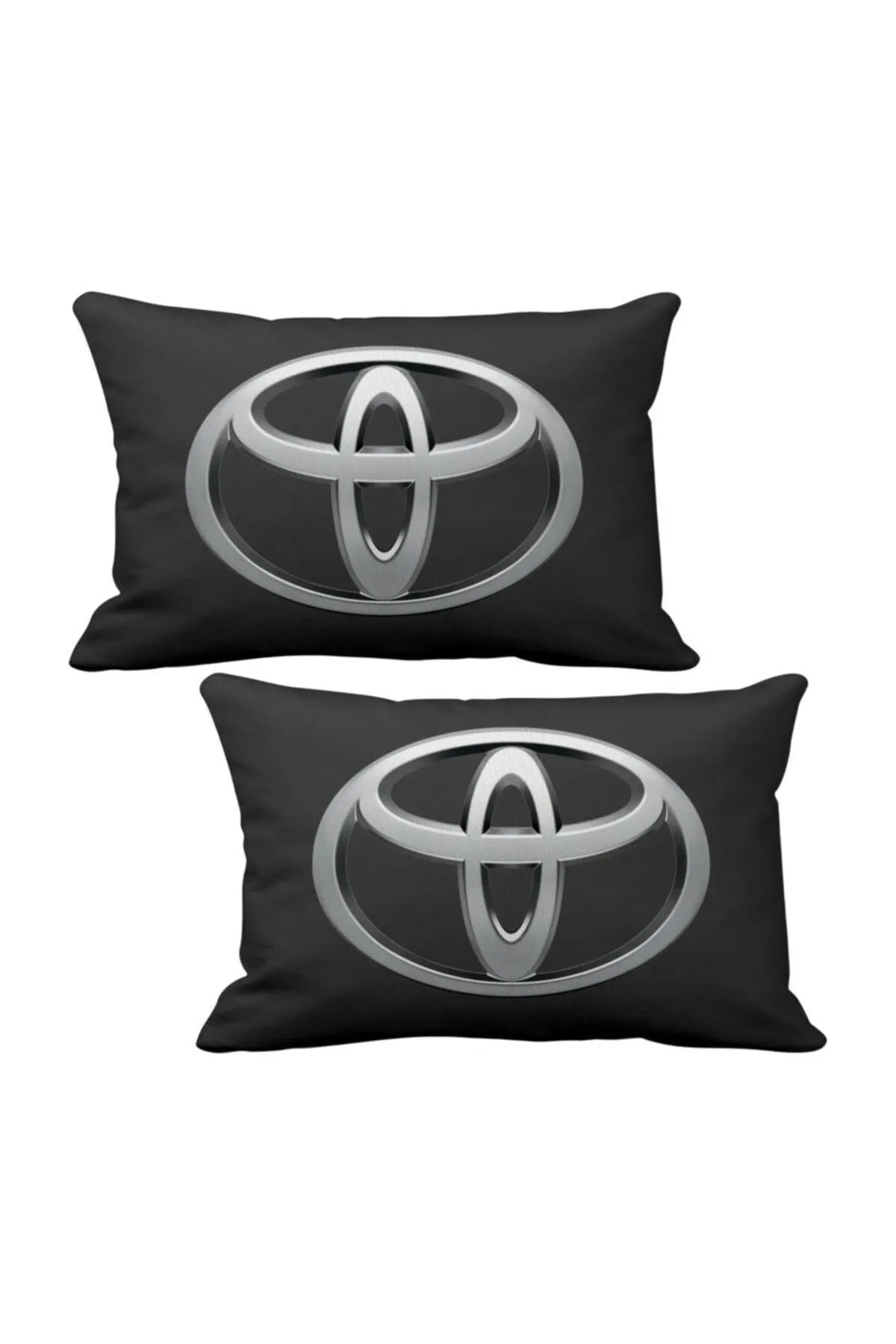 Toyota - 2 almohadas de lujo para el cuello del coche, color negro, llavero con logotipo de madera, almohada para el coche Toyota, almohada Toyota