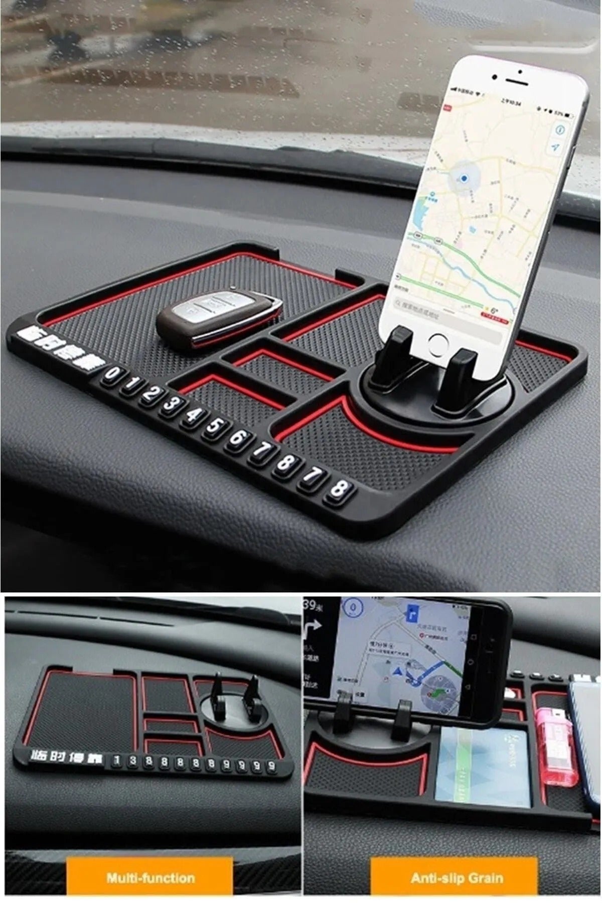 Multifunctional Non Slip Car Torpedo Mat Car Car Parking Number Holder Phone Holder