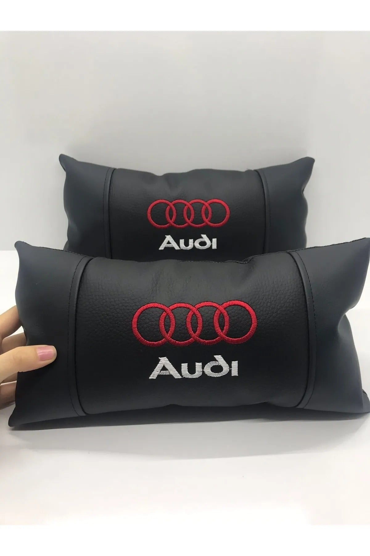 Audi Compatible Car Auto Neck Pillow 2 Pcs Luxury Leather Audi Car Pillow Car Pillow For ALL Audi Vehicle